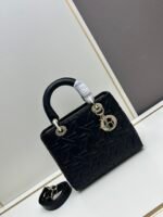 Dior Black Graphic Calfskin Lady Dior Medium Top Handle Bag 10A - Image 2