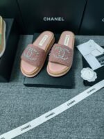 Chanel Double C Wooden Thick Bottom Pearls Heels Slippers Sandals Shoes - Image 5