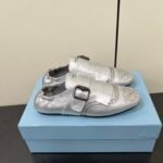 Prada 55Ss Vintage Hand Carved Leather Sculpted Buckle Flat Loafers Shoes