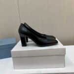 Prada Square Head High Heeled Chunky Sandals Slipper Rear Hollow Single Shoes
