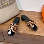 Hermes Oran H Square Heel High Heeled Sandals Slippers Shoes - Image 2