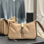 Saint Laurent 10A Handbag Shoulder Bag Top Mirror Quality Version Apricot Silver Buckle with Black Trim Nylon