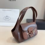 Prada Vintage Brown Carved Logo Shoulder Bag