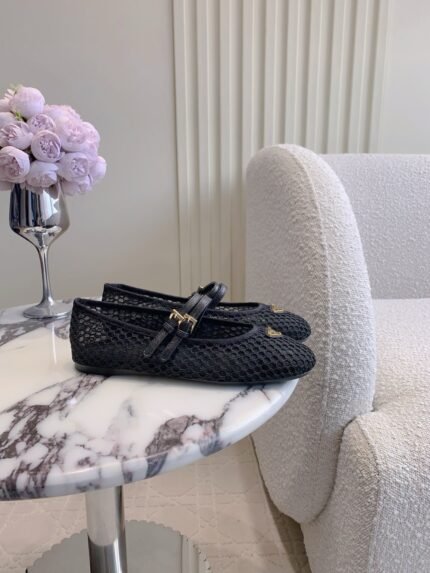 Prada Mesh Triangle Label Mary Jane Casual Slipper Shoes