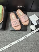Chanel Double C Wooden Thick Bottom Pearls Heels Slippers Sandals Shoes