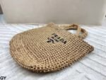 PRADA Raffia Tote Bag Natural Woven with Leather Trim - Image 8