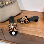 Hermes Oran H Square Heel High Heeled Sandals Slippers Shoes - Image 5