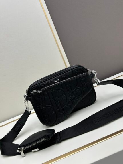 Dior 9020 Black Oblique 3-Piece Saddle Bag
