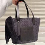 Loewe Basket Anagram Jacquard Fabric Patchwork Cowhide Tote Bag Shoulder Bag - Image 3