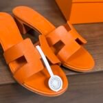 Hermes Oran H Square Heel High Heeled Sandals Slippers Shoes - Image 8