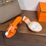 Hermes Oran H Square Heel High Heeled Sandals Slippers Shoes - Image 9