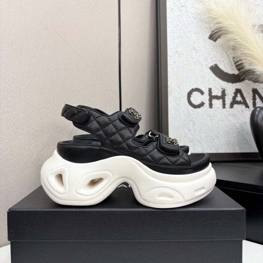 64F7A8B9-D8F6-2479-2C64-70722D78BA7C Chanel Velcro Beach Sandals - Image 1