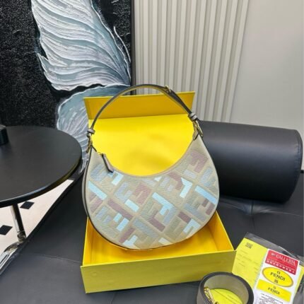 Fendi FF Logo Half Moon Bag Wristlet Shoulder Crossbody Tote Bag