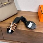 Hermes Oran H Square Heel High Heeled Sandals Slippers Shoes - Image 8