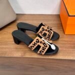Hermes Oran H Square Heel High Heeled Sandals Slippers Shoes
