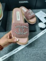 Chanel Double C Wooden Thick Bottom Pearls Heels Slippers Sandals Shoes - Image 4