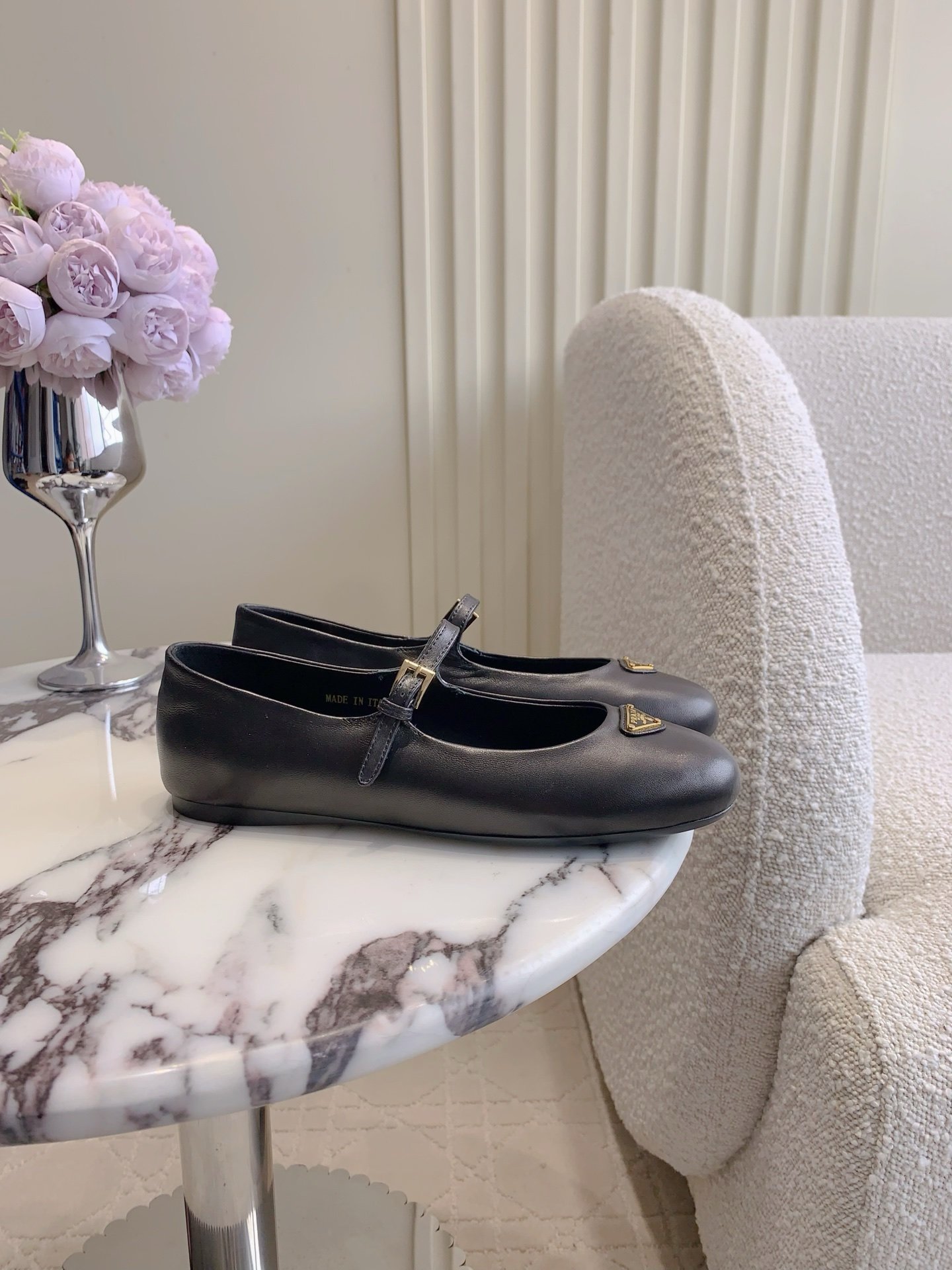 9A56CFAE-0BBF-B4E2-2C9D-AC3F30AFED68 Prada Mesh Triangle Label Mary Jane Casual Slipper Shoes - Image 1