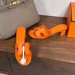 Hermes Oran H Square Heel High Heeled Sandals Slippers Shoes - Image 2