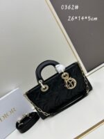 Dior Black Graphic Calfskin Lady Dior Medium Top Handle Bag 10A - Image 4