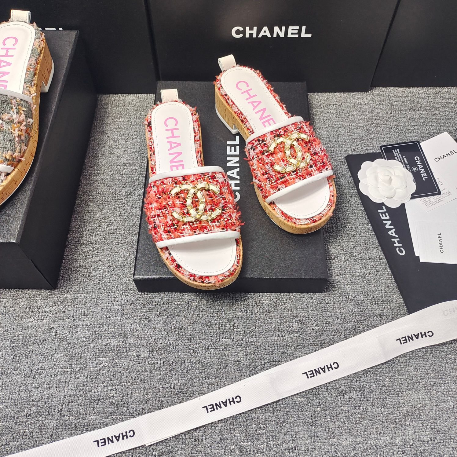 B2BF2626-B666-6B71-9C61-DE25EDC0BE34 Chanel Chunky Chain Alphabet High Heels Sandals Slippers Shoes - Image 1