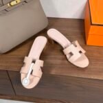 Hermes Oran H Square Heel High Heeled Sandals Slippers Shoes