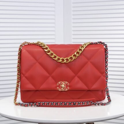 Chanel Lambskin Quilted Large19 Flap Shoulder Bag Handbag