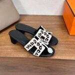 Hermes Oran H Square Heel High Heeled Sandals Slippers Shoes