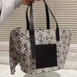 Loewe Basket Anagram Jacquard Fabric Patchwork Cowhide Tote Bag Shoulder Bag - Image 4