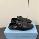Prada 55Ss Vintage Hand Carved Leather Sculpted Buckle Flat Loafers Shoes