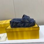 Fendi Sunshine FF Old Flower Slope Heel Thick Bottom Sandal Slippers
