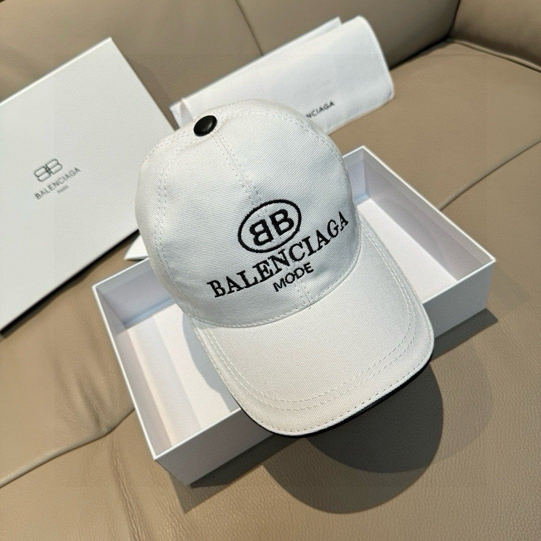 b1435ef17cc855c08ca5408bafb12ea9 Balenciaga Baseball Cap - 3D Embroidery Canvas Leather Black/White - Image 1
