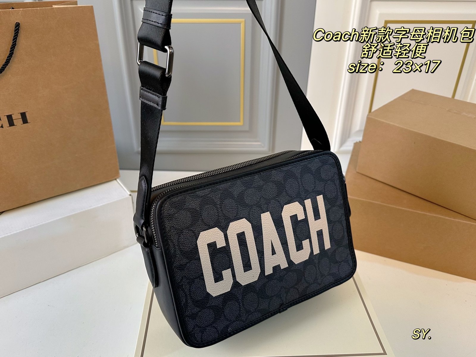 b33e77f3b9d7f6d9f4a90fbd89b2594f Coach Square Camera Bag Wide Strap Casual Style - Image 1